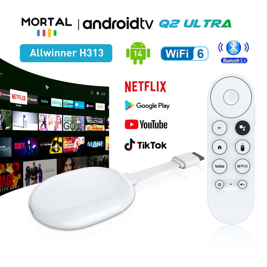 New Mortal Android 14.0 BT5.X 4k Smart TV Stick Q2 Ultra Allwinner H313 2GB RAM 16GB ROM Q2 Ultra TV Stick Dual Wifi 6 TV Dongle
