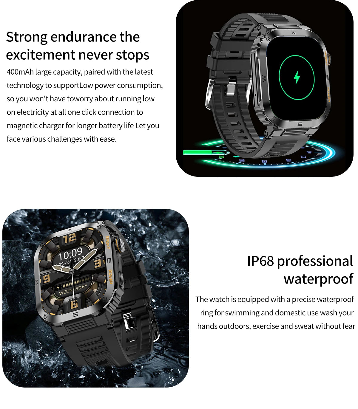Rugged And Durable Military Smart Watch Ip68 Waterproof 2.01'' HD Display Bluetooth Voice Smart Watch For Android IOS XIAOMI