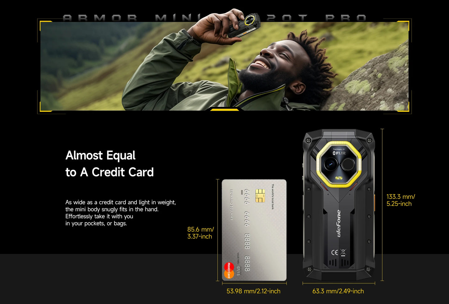 Ulefone Armor Mini 20T Pro 5G Rugged Thermal lmaging By FLIR® 16GB+256GB 4.7" Display LED Light Android 14 6200mAh 33W Global