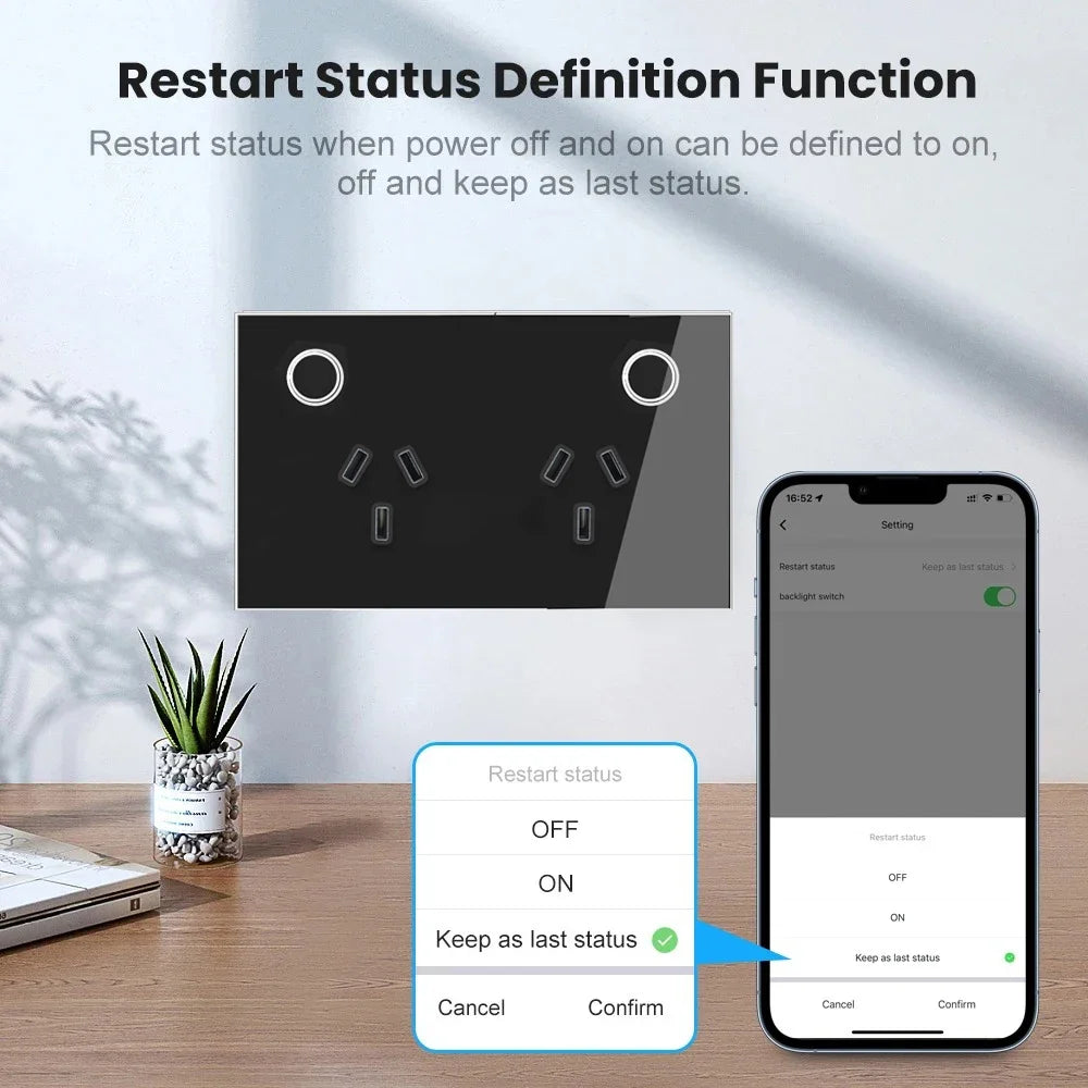 Melery AU Electrical Plug Outlet Power Monitoring Wifi Smart Wall Socket Touch Sensor Wireless Remote Control,Alexa Google Home