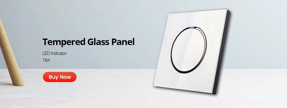 Wallpad Black Glass Panel With Large Circle Blue LED Indicator Wall Light Switch and Socket Round Button Electric Outlet